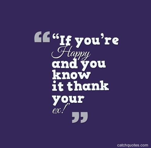 Quote about happiness and exes on purple background.
