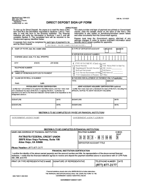 Direct deposit sign-up form with instructions.