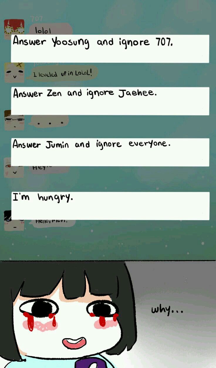 Chat instructions and crying cartoon character.