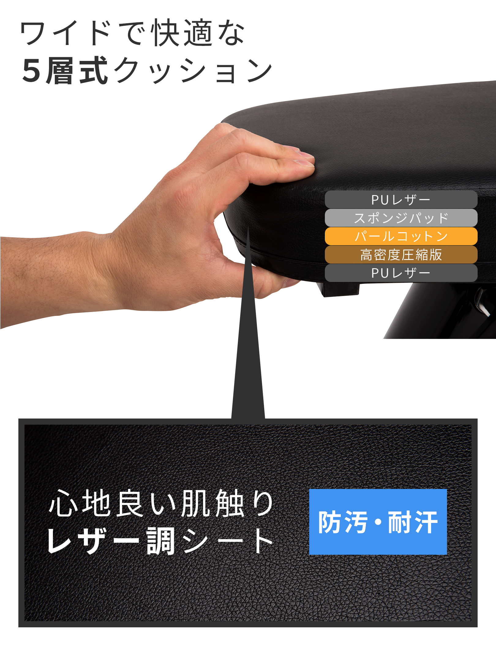 Hand touching layered cushion seat diagram.