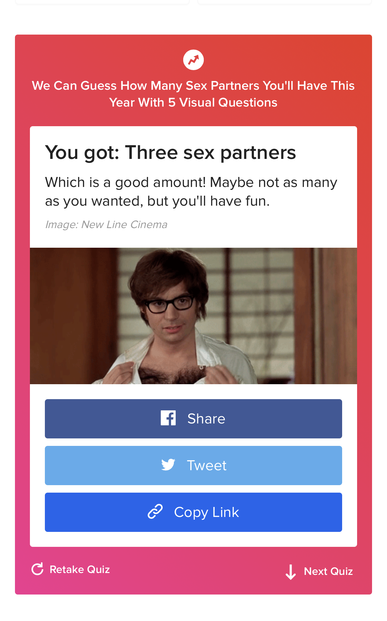 Quiz result showing three partners prediction.